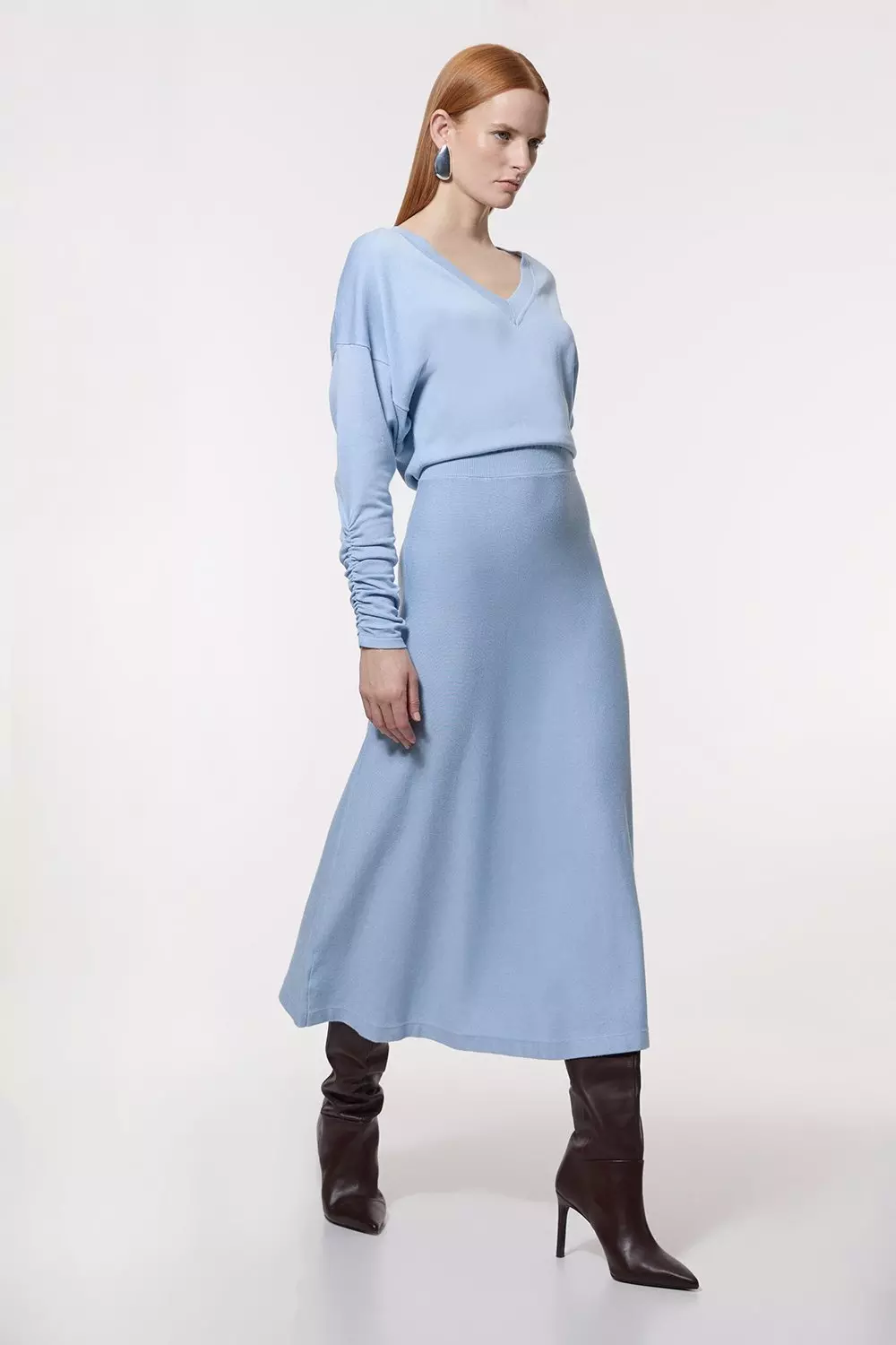 【Karen Millen】ヴィスコースブレンド Vネック ニットドレス 国内発・関税込!! KAREN MILLEN*ビスコースブレンドニットドレス